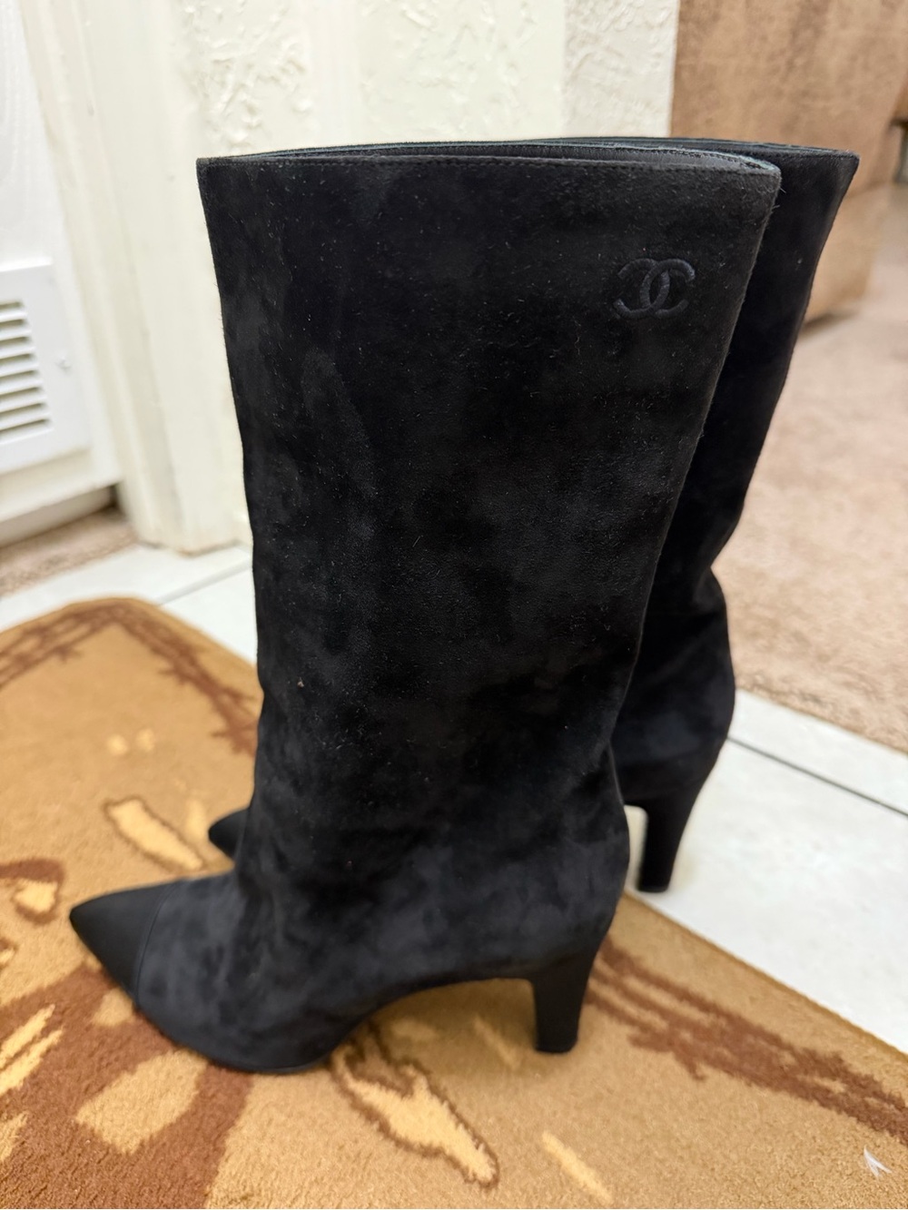 CHANEL Gabrielle Black Suede Pointed Toe Stiletto Boots - Picture 3 of 6